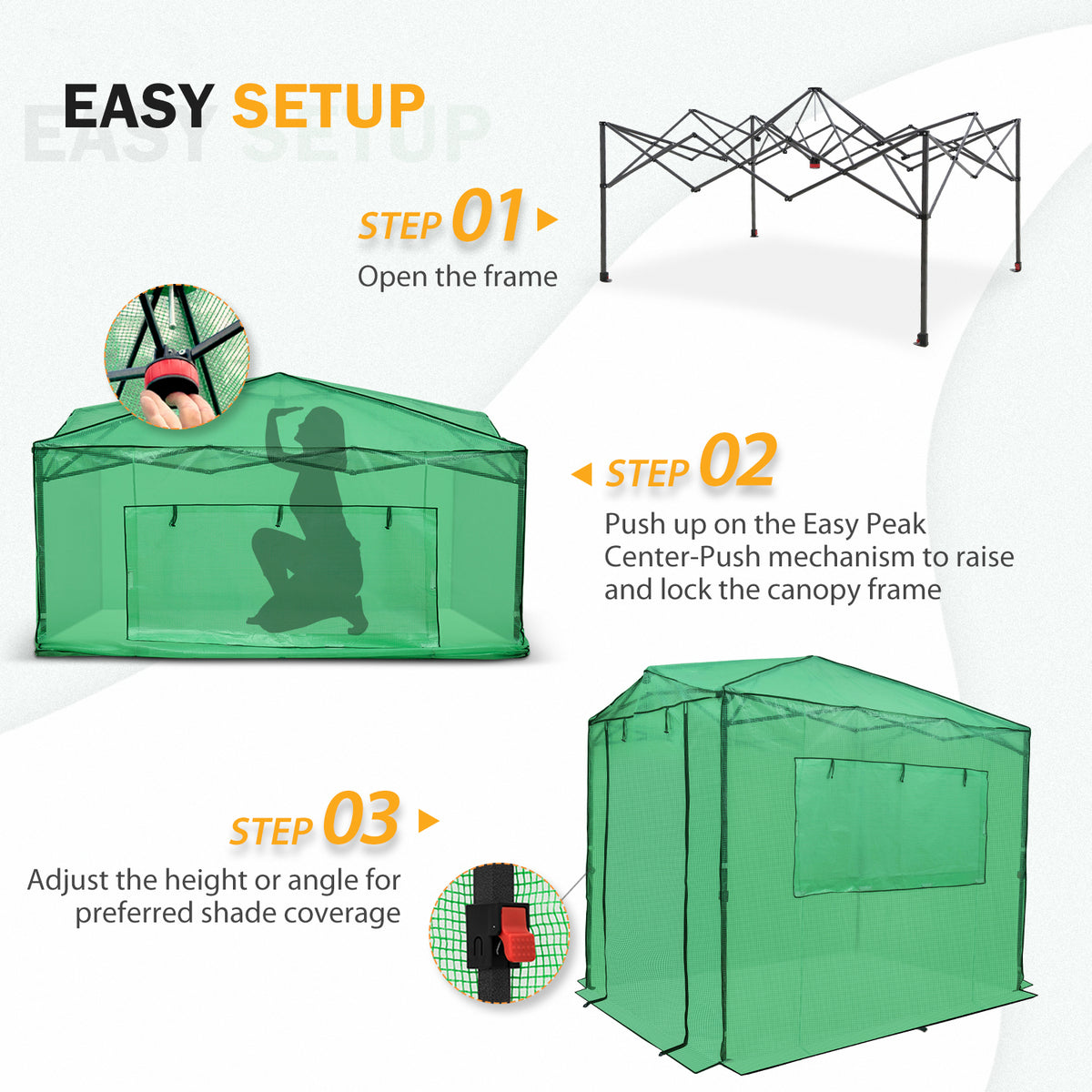 EAGLE PEAK 8x6 Fast Easy Setup Pop Up Garden Greenhouse, Instant Walk-In  Indoor  Outdoor Garden Green House Canopy, Front and Rear Roll-Up Zipper  Entry Doors and Large Roll-Up Side Windows