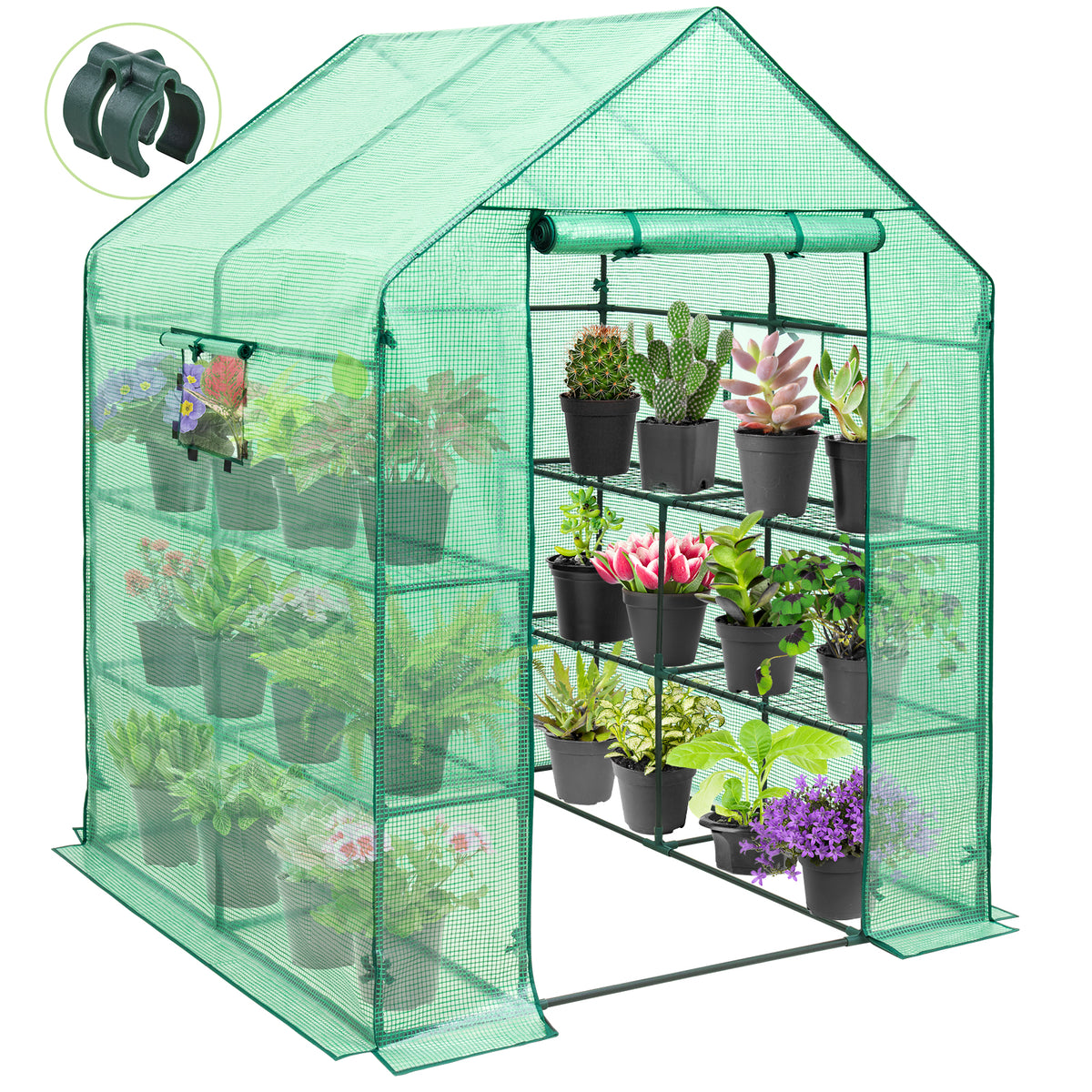 EAGLE PEAK Mini Walk-in Greenhouse Tiers Shelves with Roll-up Zipp