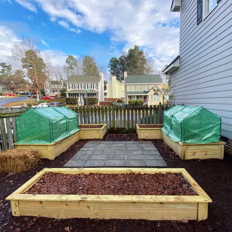 @Carolina_Garden_Coaching (IG) Custom Backyard Raised Garden Beds using Eagle Peak Mini Greenhouse as Winter Covers - Eagle Peak Custom Canopy & Greenhouse