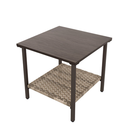 EAGLE PEAK Coastal Vista Outdoor Table with Wicker Shelf for Garden_EP-FNY-A-Y - Eagle Peak Canopy and Outdoor Products