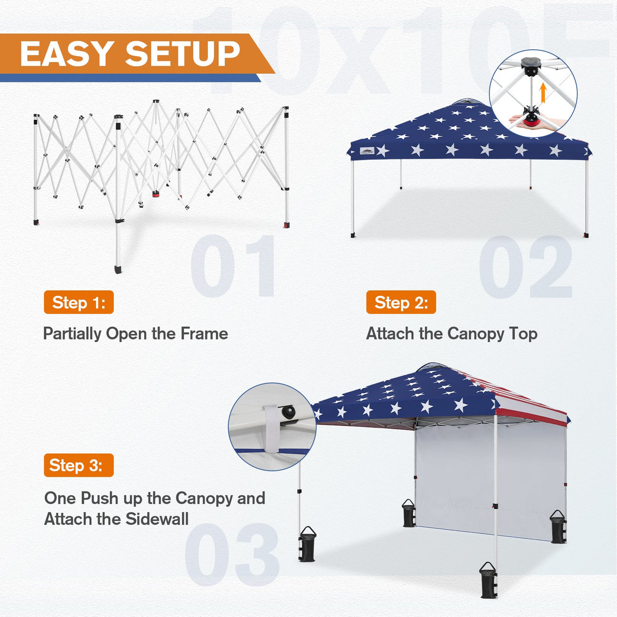 10X10 COMMERCIAL POP UP CANOPY TENT WITH ONE DETACHABLE SIDEWALL - Eagle Peak Custom Canopy Tent