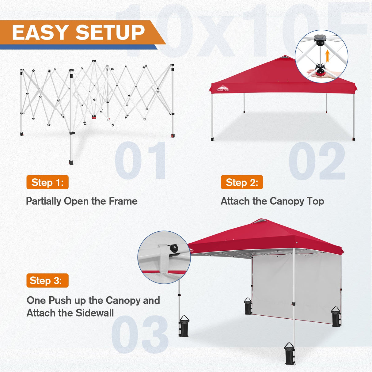 10X10 COMMERCIAL POP UP CANOPY TENT WITH ONE DETACHABLE SIDEWALL - Eagle Peak Custom Canopy Tent