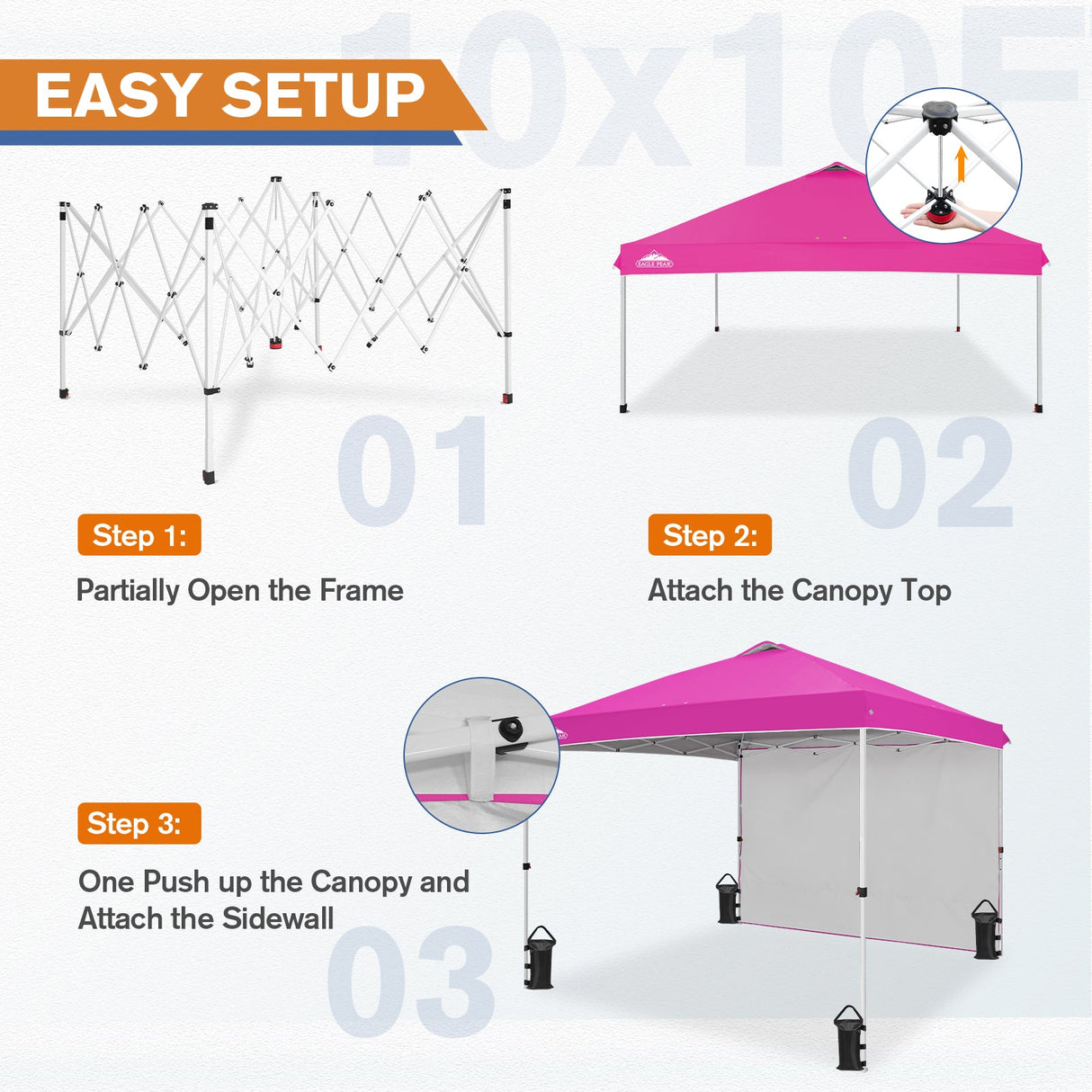 10X10 COMMERCIAL POP UP CANOPY TENT WITH ONE DETACHABLE SIDEWALL - Eagle Peak Custom Canopy Tent