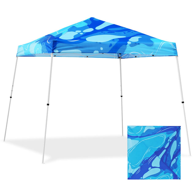 10x10 Slant Leg Pop - up Canopy Tent, 10x10 Base 8x8 Top (Blue Abstract) - Eagle Peak Custom Canopy Tent