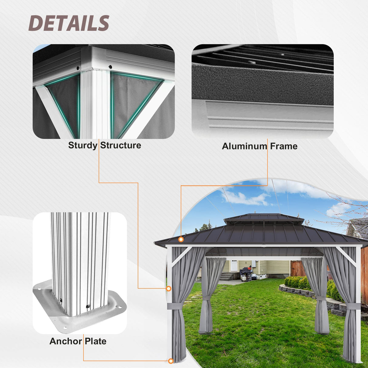 10x12 Hardtop Gazebo, Galvanized Steel Double Roof with Aluminum Frame - Eagle Peak Custom Canopy Tent