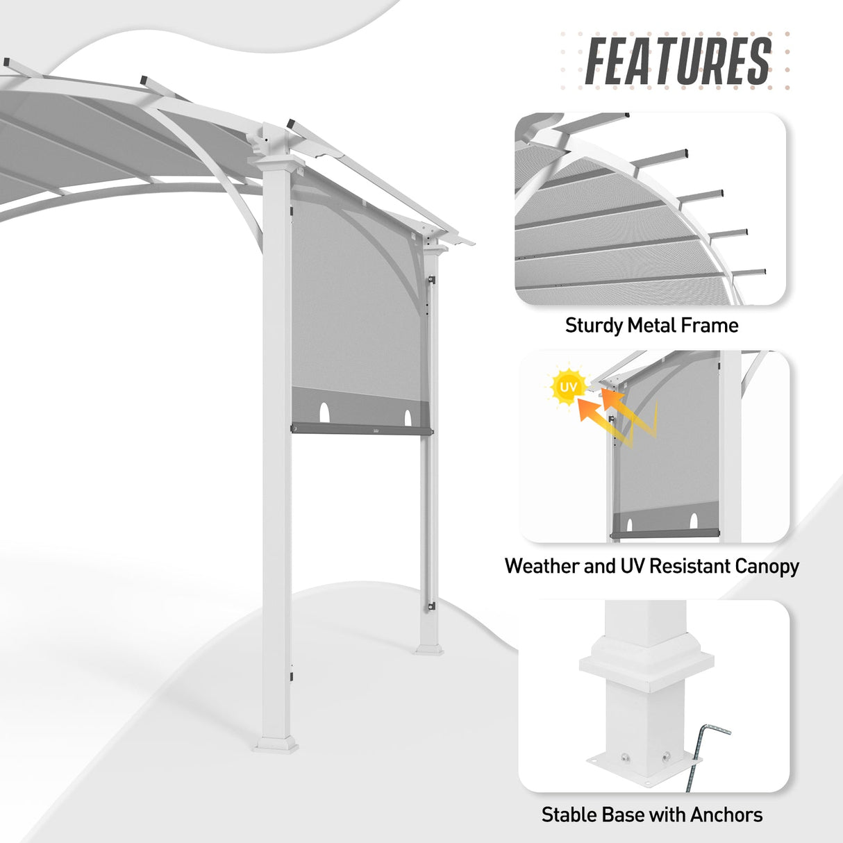 11.4x11.4 Outdoor Pergola with Retractable Textilene Sun Shade Top - Eagle Peak Custom Canopy Tent