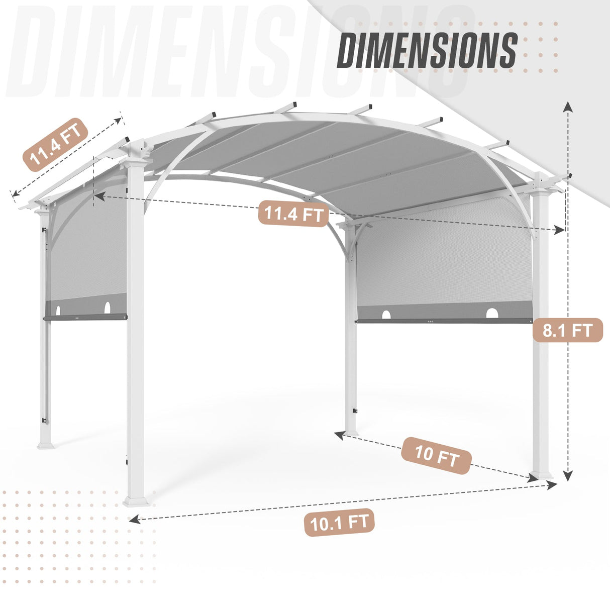 11.4x11.4 Outdoor Pergola with Retractable Textilene Sun Shade Top - Eagle Peak Custom Canopy Tent