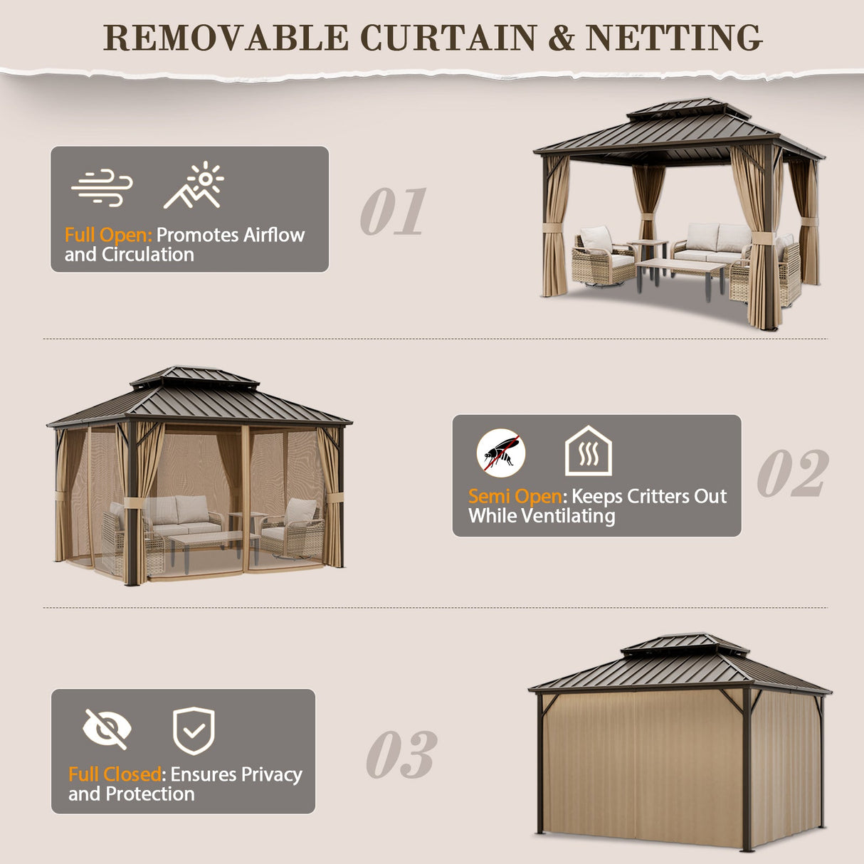 12x10 Hardtop Gazebo, Galvanized Steel Double Roof with Aluminum Frame - Eagle Peak Custom Canopy Tent