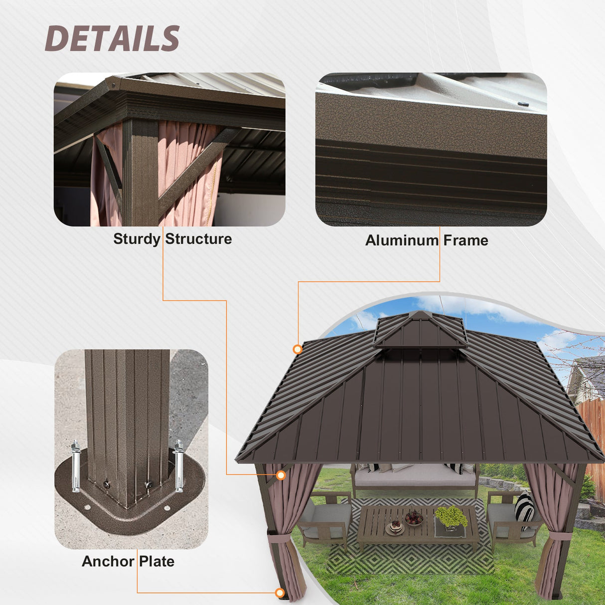 12x12 Hardtop Gazebo Aluminum Gazebo Double Roof - Eagle Peak Custom Canopy Tent