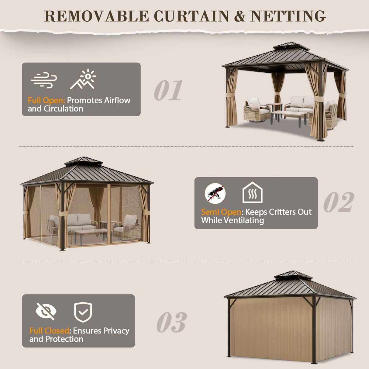 12x12 Hardtop Gazebo, Galvanized Steel Double Roof with Aluminum Frame - Eagle Peak Custom Canopy Tent