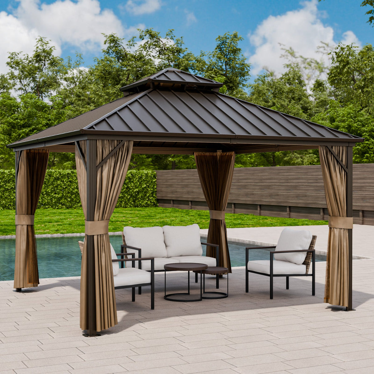 12x12 Hardtop Gazebo, Galvanized Steel Double Roof with Aluminum Frame - Eagle Peak Custom Canopy Tent