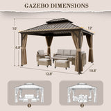 12x14 Hardtop Gazebo, Galvanized Steel Double Roof with Aluminum Frame - Eagle Peak Custom Canopy Tent