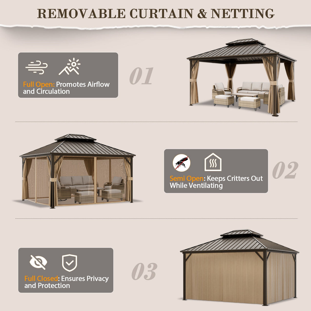 12x14 Hardtop Gazebo, Galvanized Steel Double Roof with Aluminum Frame - Eagle Peak Custom Canopy Tent