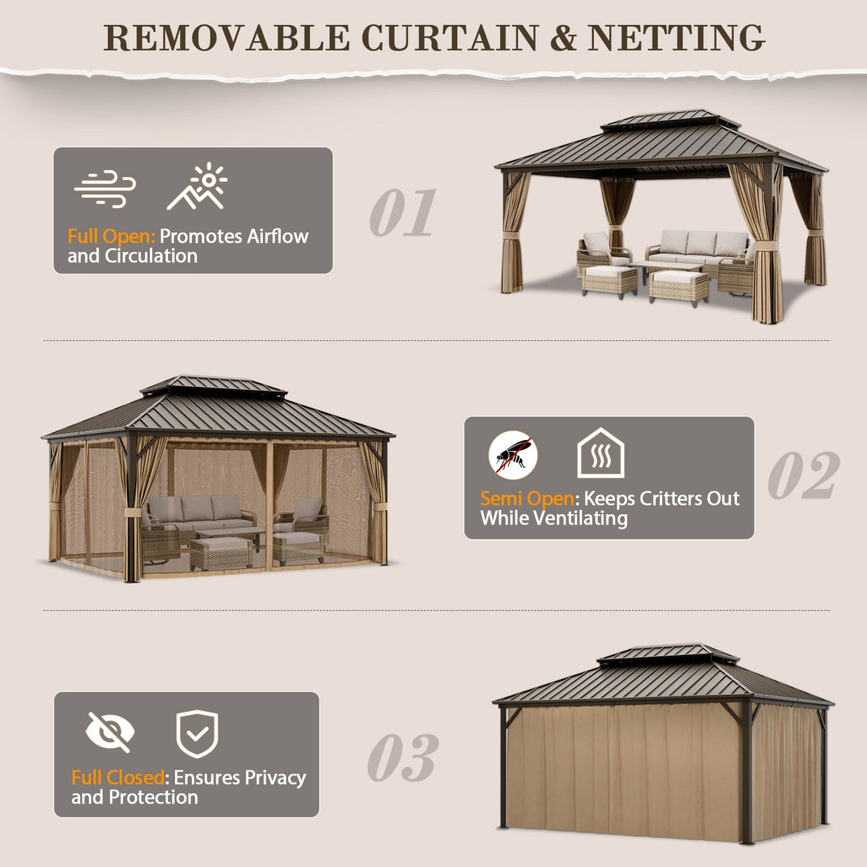 12x16 Hardtop Gazebo, Galvanized Steel Double Roof with Aluminum Frame - Eagle Peak Custom Canopy Tent