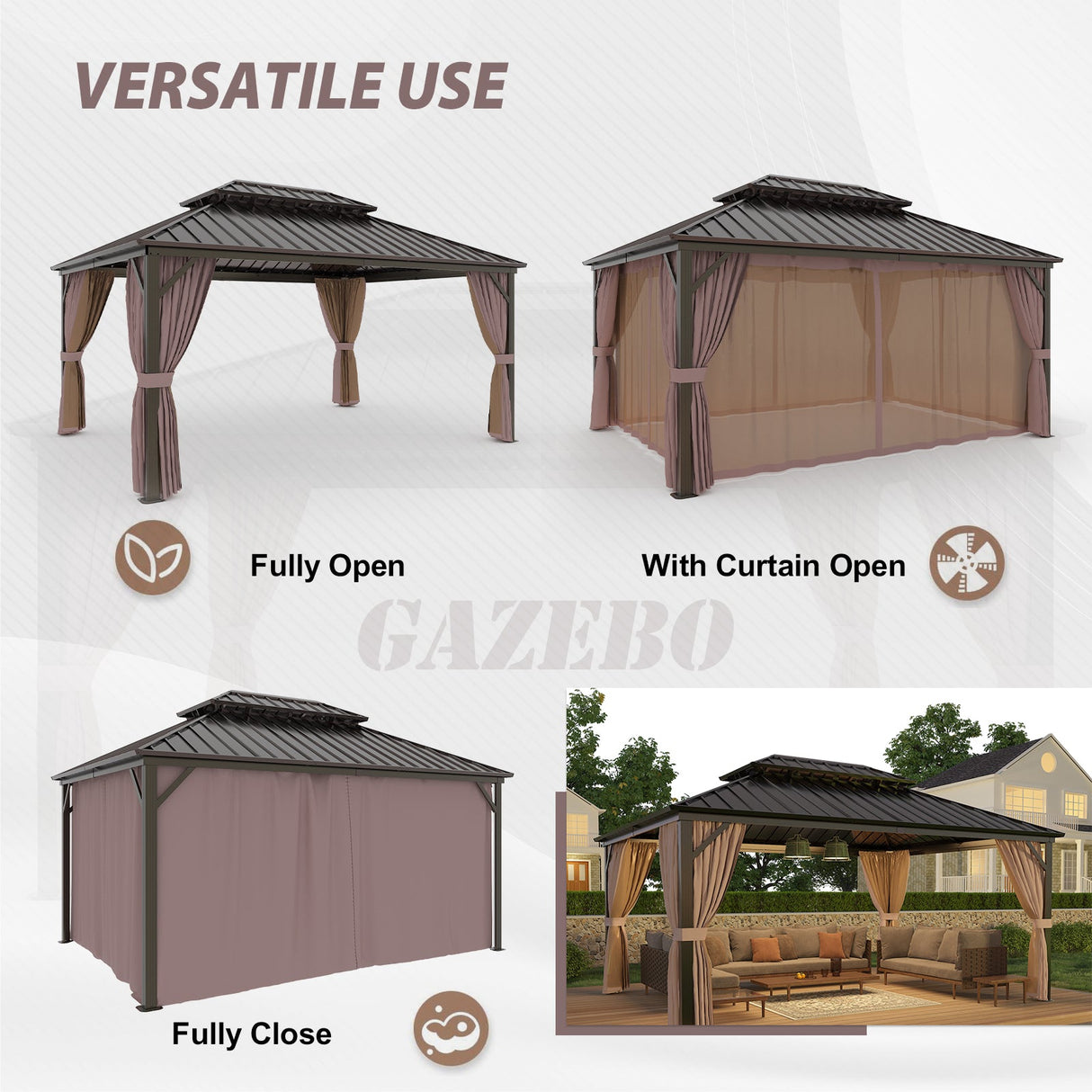 12x16 Hardtop Gazebo, Galvanized Steel Double Roof with Aluminum Frame - Eagle Peak Custom Canopy Tent