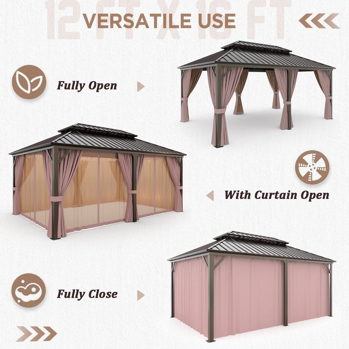 12x18 Hardtop Gazebo, Galvanized Steel Double Roof with Aluminum Frame - Eagle Peak Custom Canopy Tent