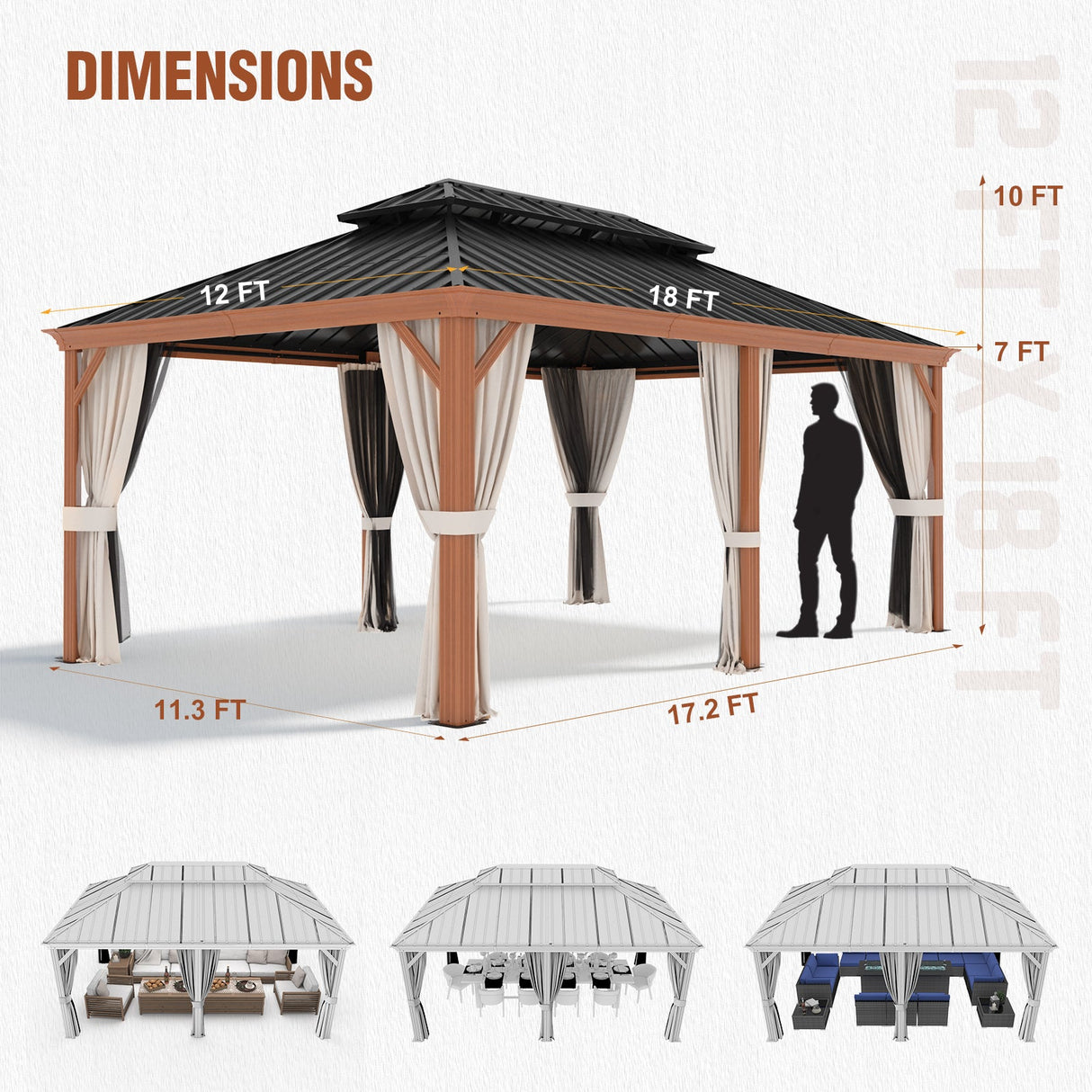 12x18 Hardtop Gazebo with Wood Grain Aluminum Frame/Aluminum Frame - Eagle Peak Custom Canopy Tent