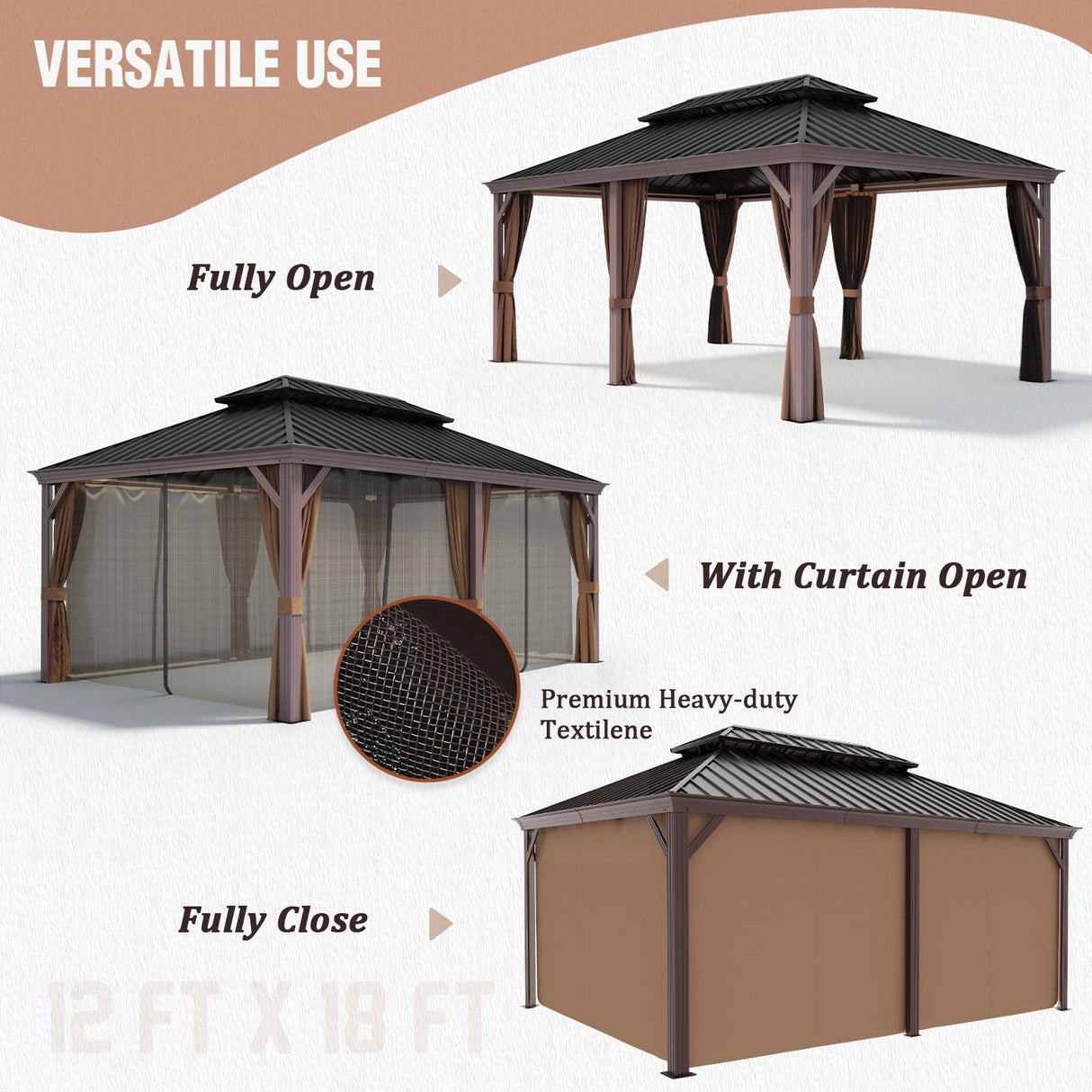 12x18 Hardtop Gazebo with Wood Grain Aluminum Frame/Aluminum Frame - Eagle Peak Custom Canopy Tent