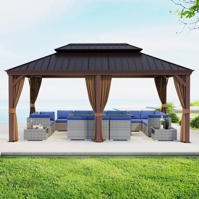 12x18 Hardtop Gazebo with Wood Grain Aluminum Frame/Aluminum Frame - Eagle Peak Custom Canopy Tent