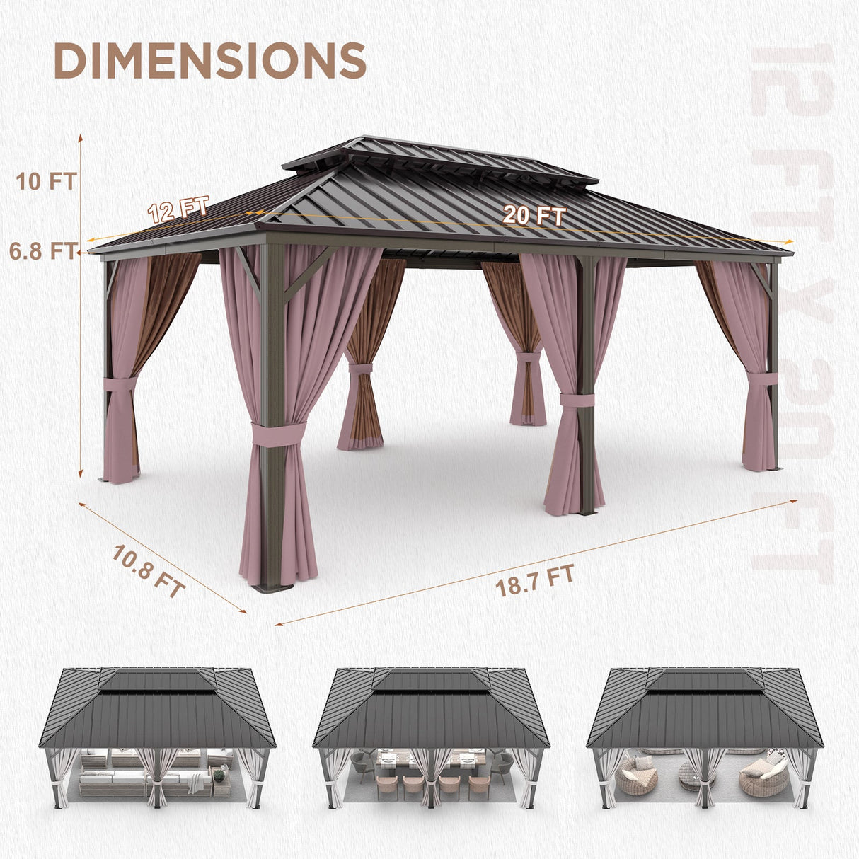 12x20 Hardtop Gazebo, Galvanized Steel Double Roof with Aluminum Frame - Eagle Peak Custom Canopy Tent