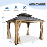 13x11 Cedar Wood Gazebo Hardtop Double Roof with Netting and Curtains - Eagle Peak Custom Canopy Tent