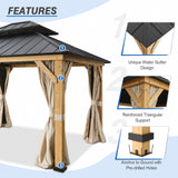 13x11 Cedar Wood Gazebo Hardtop Double Roof with Netting and Curtains - Eagle Peak Custom Canopy Tent