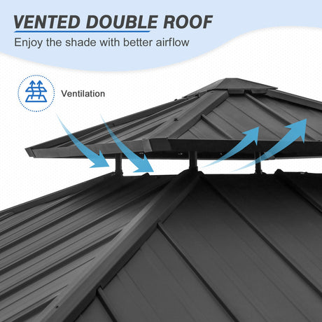 13x11 Cedar Wood Gazebo Hardtop Double Roof with Netting and Curtains - Eagle Peak Custom Canopy Tent