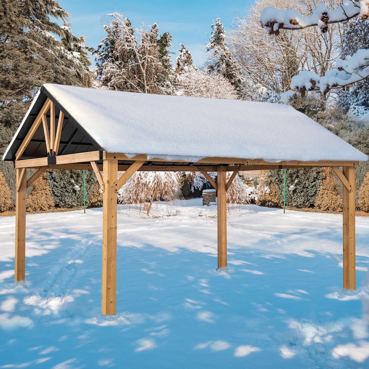 13x11 Cedar Wood Gazebo Hardtop Gazebo - Eagle Peak Custom Canopy Tent