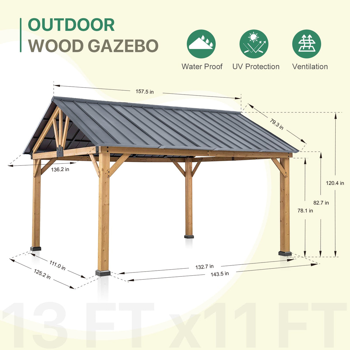 13x11 Cedar Wood Gazebo Hardtop Gazebo - Eagle Peak Custom Canopy Tent