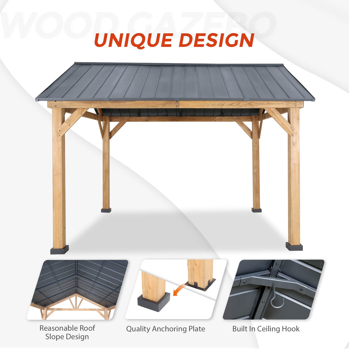 13x11 Cedar Wood Gazebo Hardtop Gazebo - Eagle Peak Custom Canopy Tent