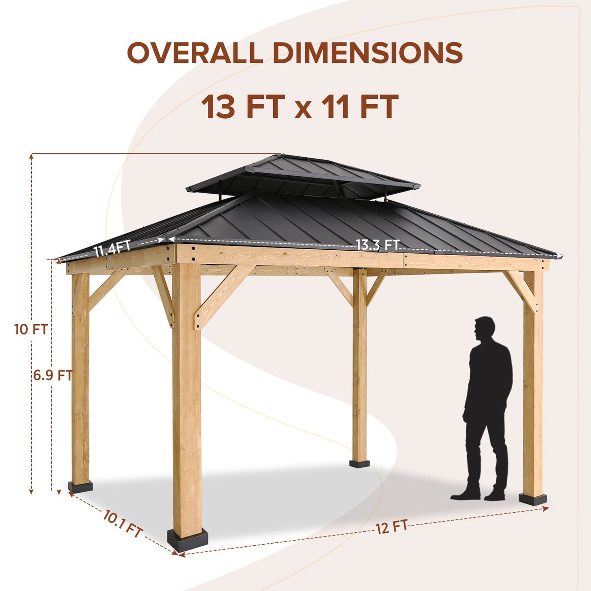 13x11 Hardtop Gazebo, Glavanized Steel Double Roof - Eagle Peak Custom Canopy Tent