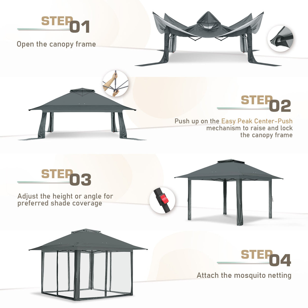 13x13 Pop Up Gazebo with Netting w/ 169 sqft of Shade - Eagle Peak Custom Canopy Tent