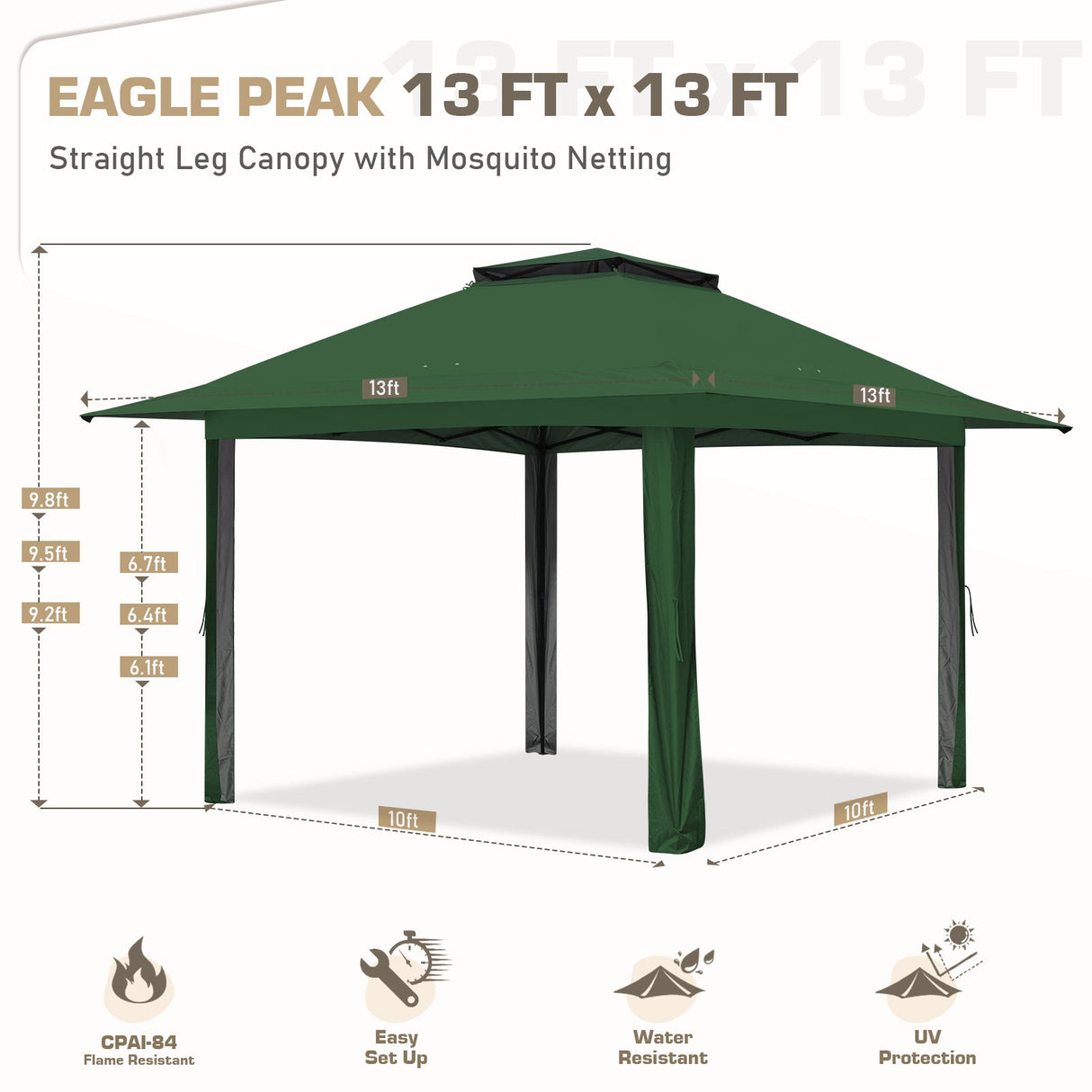 13x13 Pop Up Gazebo with Netting w/ 169 sqft of Shade - Eagle Peak Custom Canopy Tent