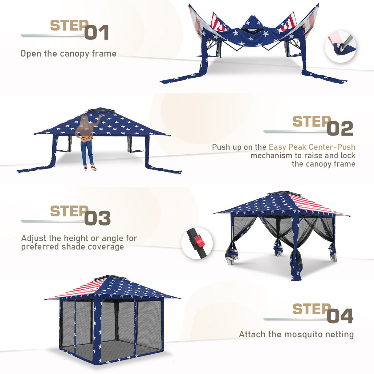 13x13 Pop Up Gazebo with Netting w/ 169 sqft of Shade - Eagle Peak Custom Canopy Tent