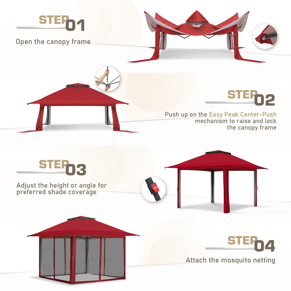 13x13 Pop Up Gazebo with Netting w/ 169 sqft of Shade - Eagle Peak Custom Canopy Tent