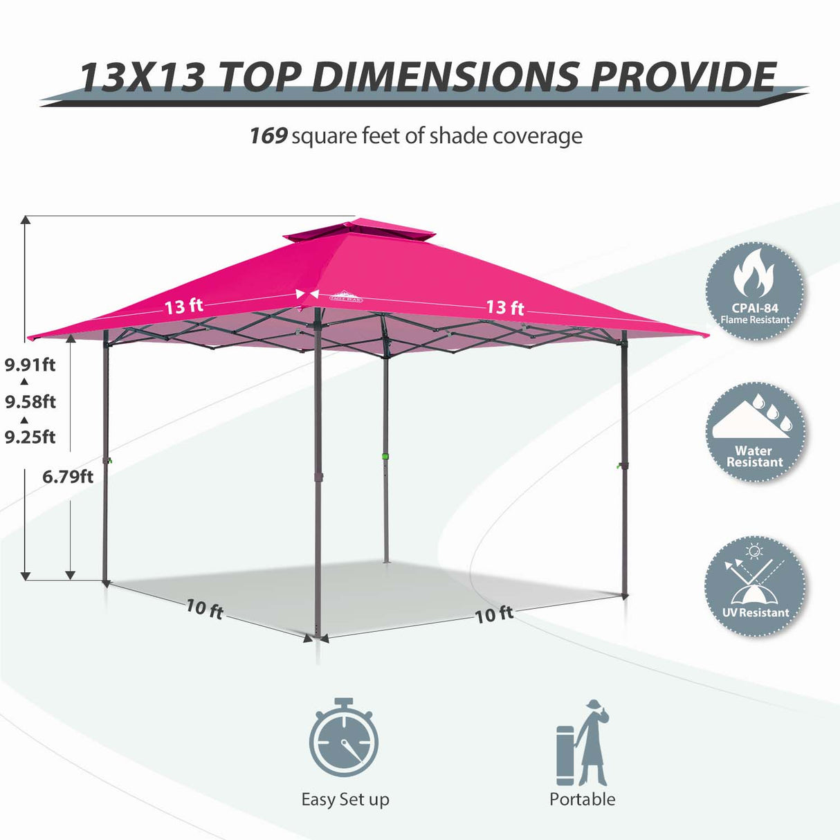 13x13 Straight Leg Pop Up Canopy Tent with 169 sqft of Shade - Eagle Peak Custom Canopy Tent