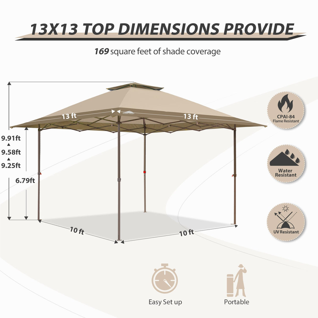 13x13 Straight Leg Pop Up Canopy Tent with 169 sqft of Shade - Eagle Peak Custom Canopy Tent