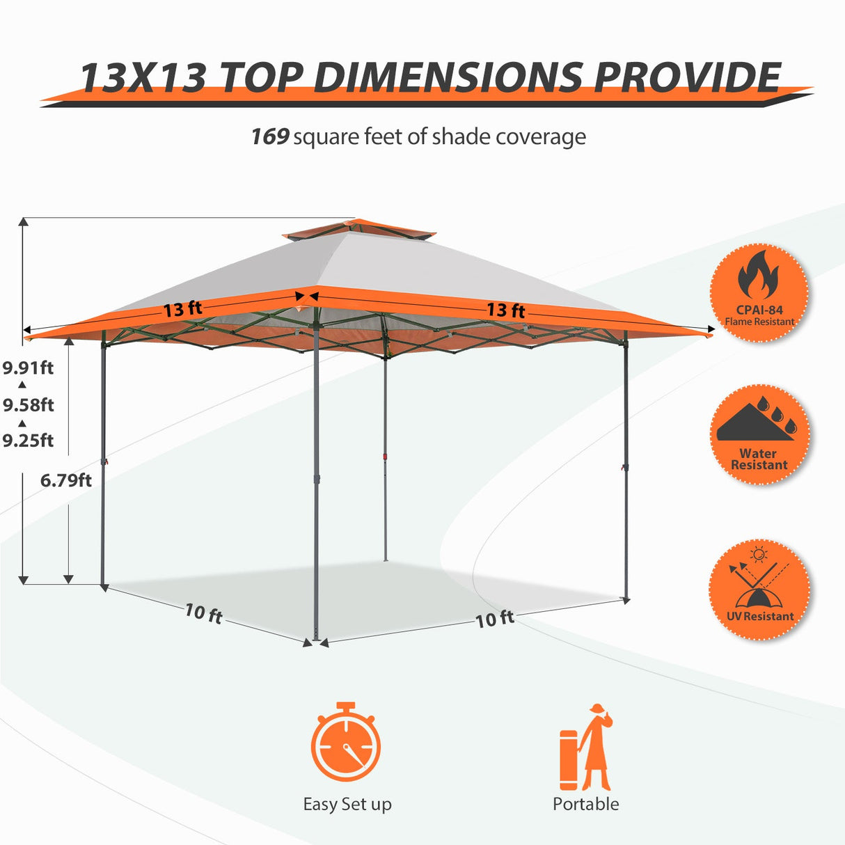 13x13 Straight Leg Pop Up Canopy Tent with 169 sqft of Shade - Eagle Peak Custom Canopy Tent