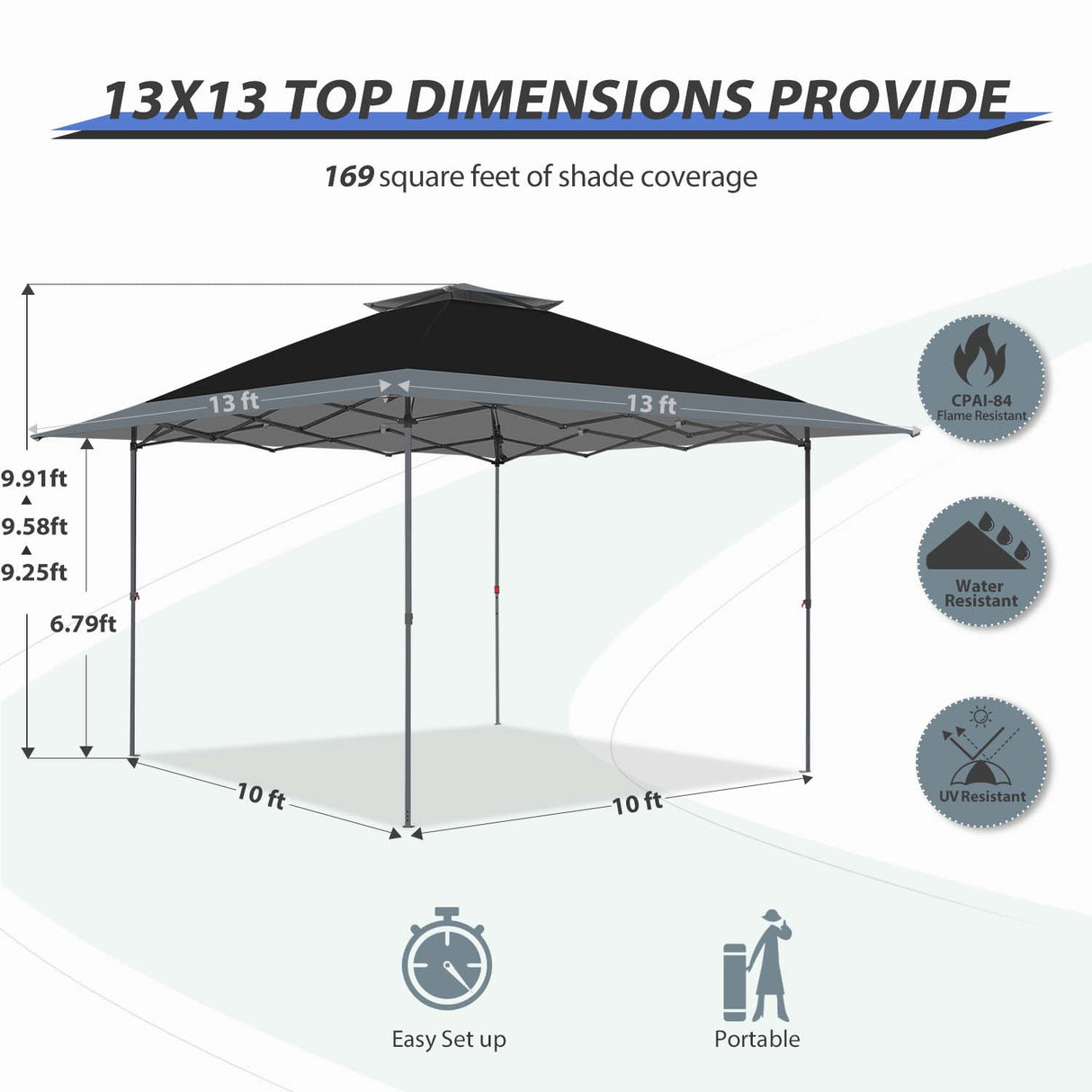 13x13 Straight Leg Pop Up Canopy Tent with 169 sqft of Shade - Eagle Peak Custom Canopy Tent