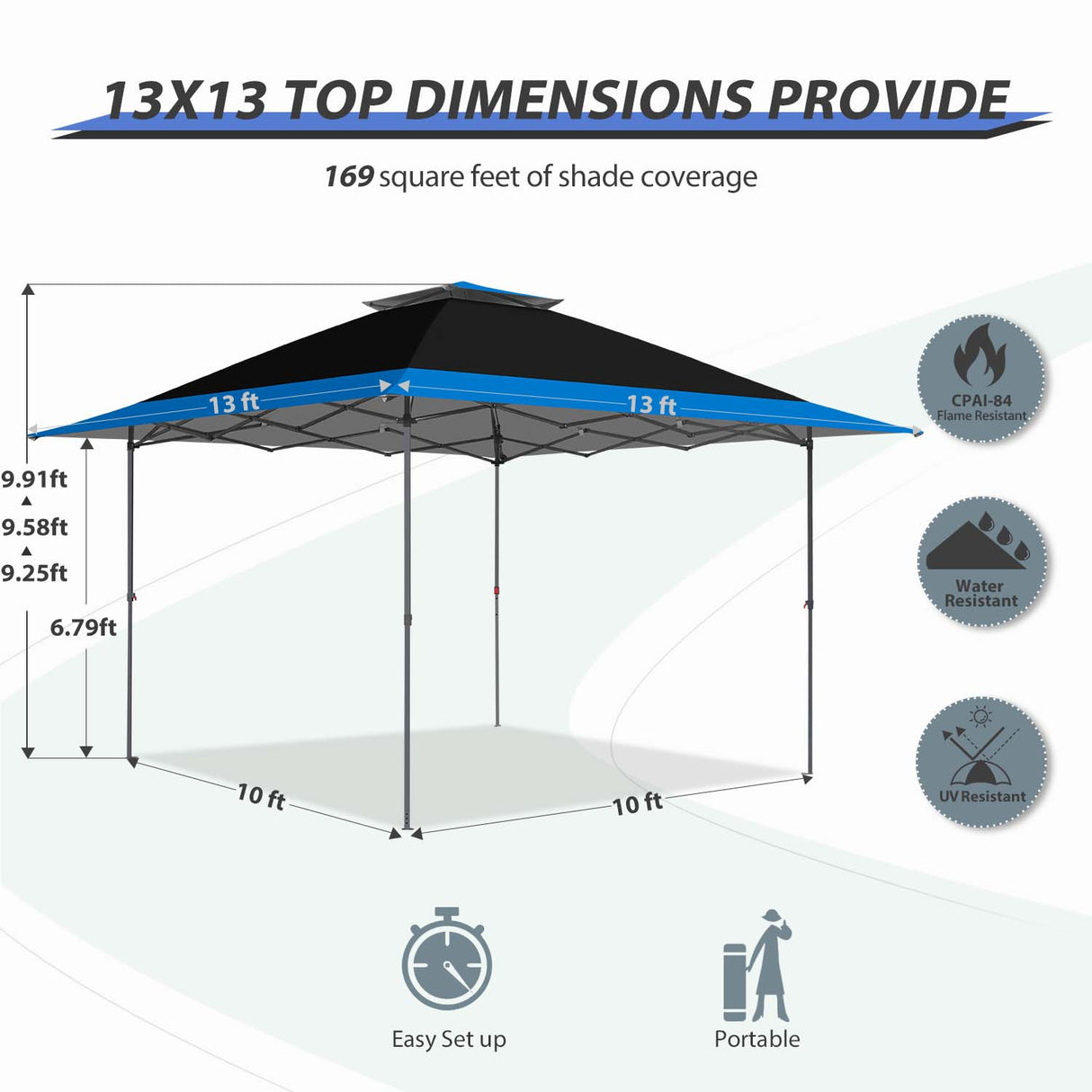 13x13 Straight Leg Pop Up Canopy Tent with 169 sqft of Shade - Eagle Peak Custom Canopy Tent