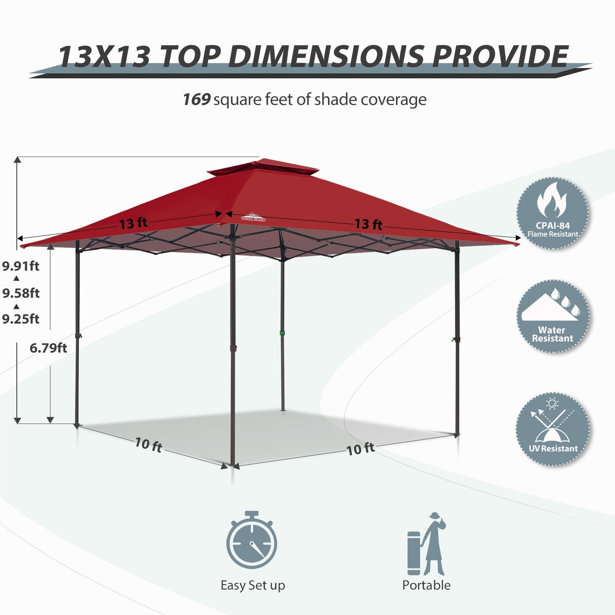 13x13 Straight Leg Pop Up Canopy Tent with 169 sqft of Shade - Eagle Peak Custom Canopy Tent