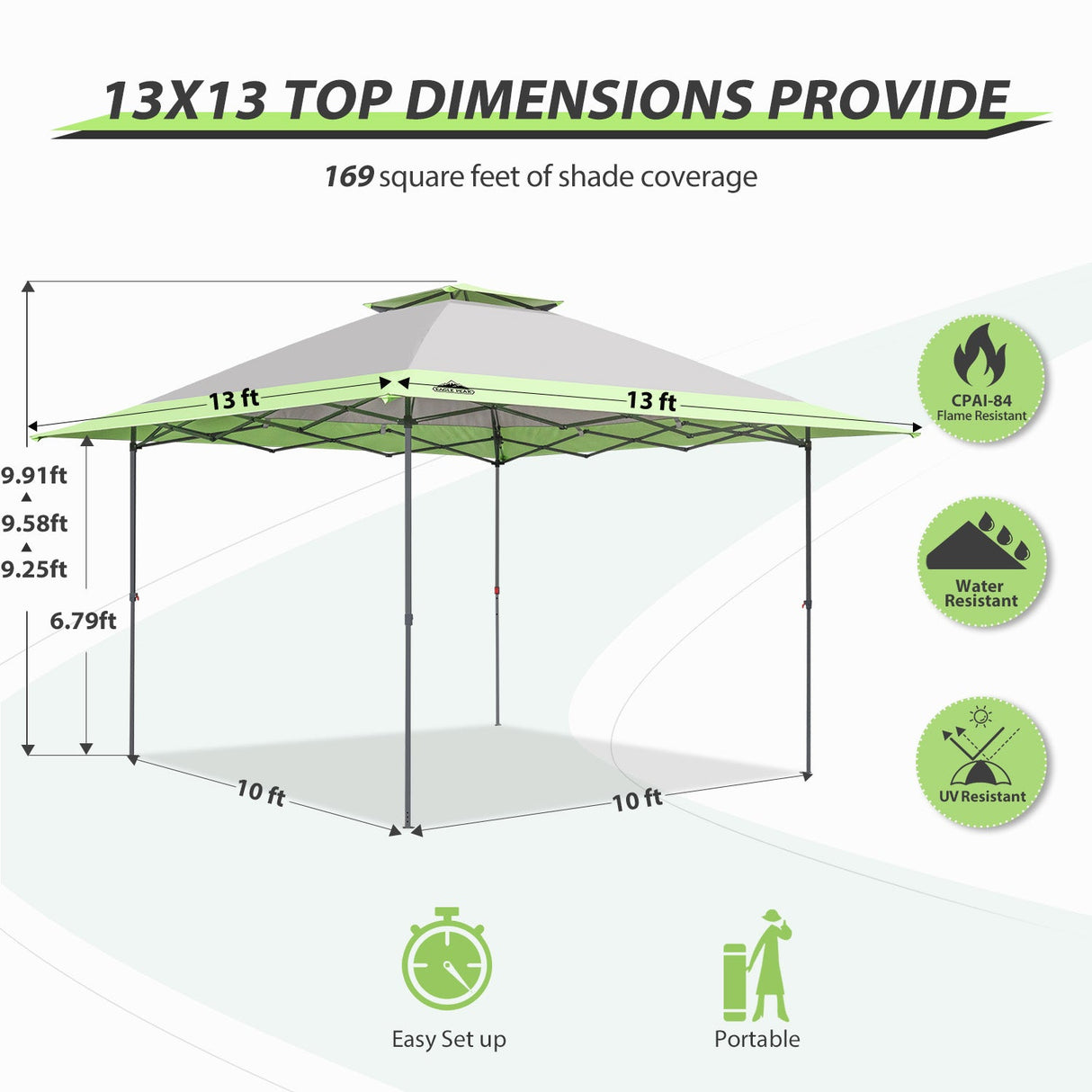 13x13 Straight Leg Pop Up Canopy Tent with 169 sqft of Shade - Eagle Peak Custom Canopy Tent