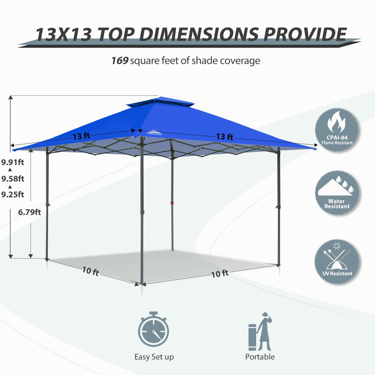 13x13 Straight Leg Pop Up Canopy Tent with 169 sqft of Shade - Eagle Peak Custom Canopy Tent