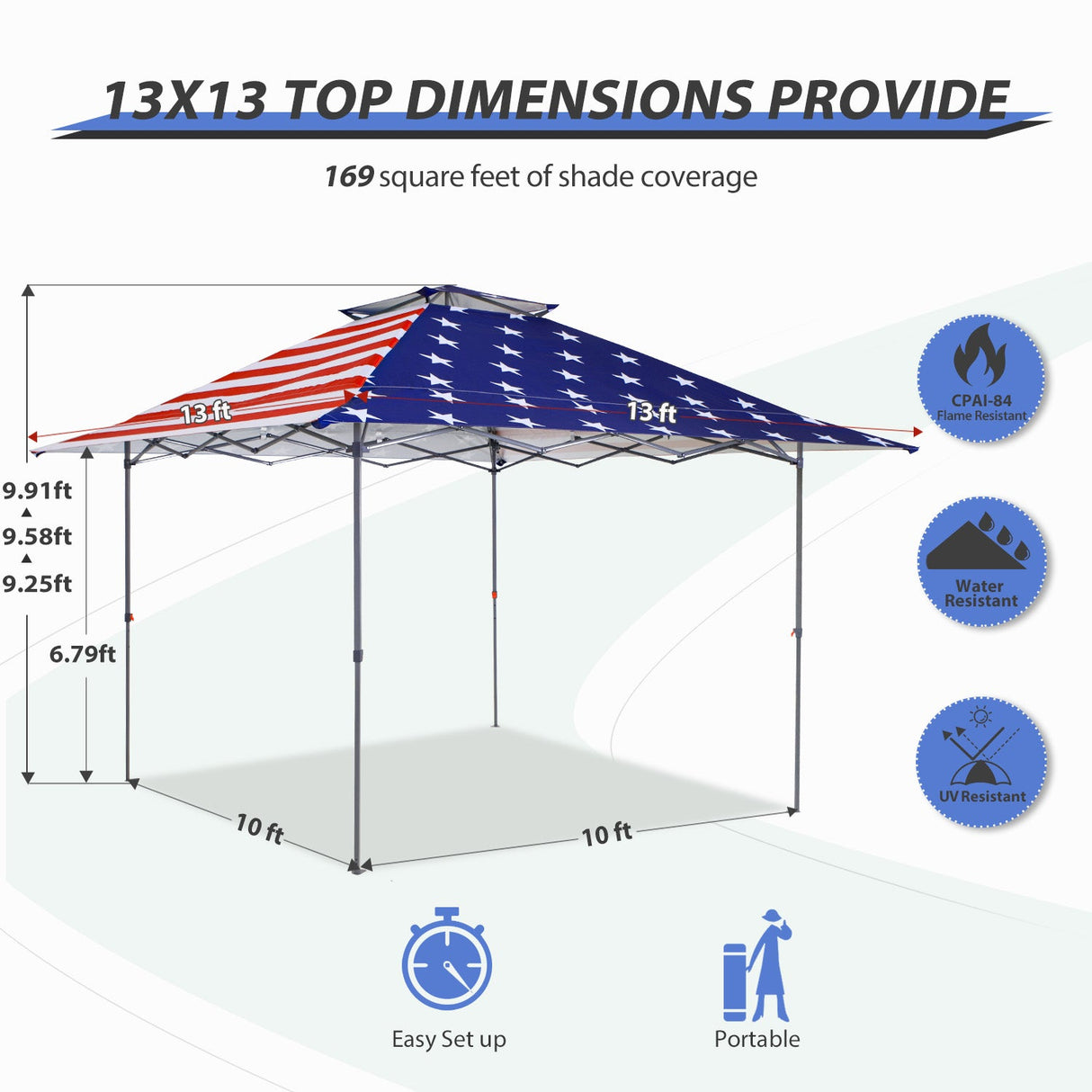 13x13 Straight Leg Pop Up Canopy Tent with 169 sqft of Shade - Eagle Peak Custom Canopy Tent