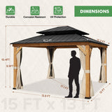 13x15 Cedar Wood Gazebo with Netting and Curtains - Eagle Peak Custom Canopy Tent