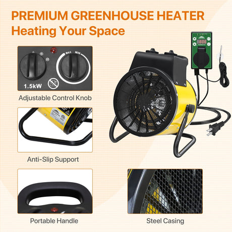 1500W Outdoor Heater with Thermostat, Yellow - Eagle Peak Custom Canopy Tent