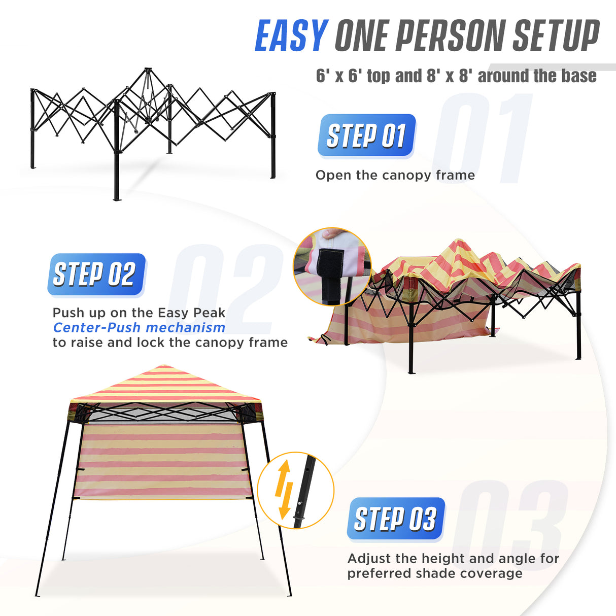 8x8 Backpack Pop Up Canopy Tent w/ Sidewall 8x8 Base 6x6 Top,Unique Printing Fabric