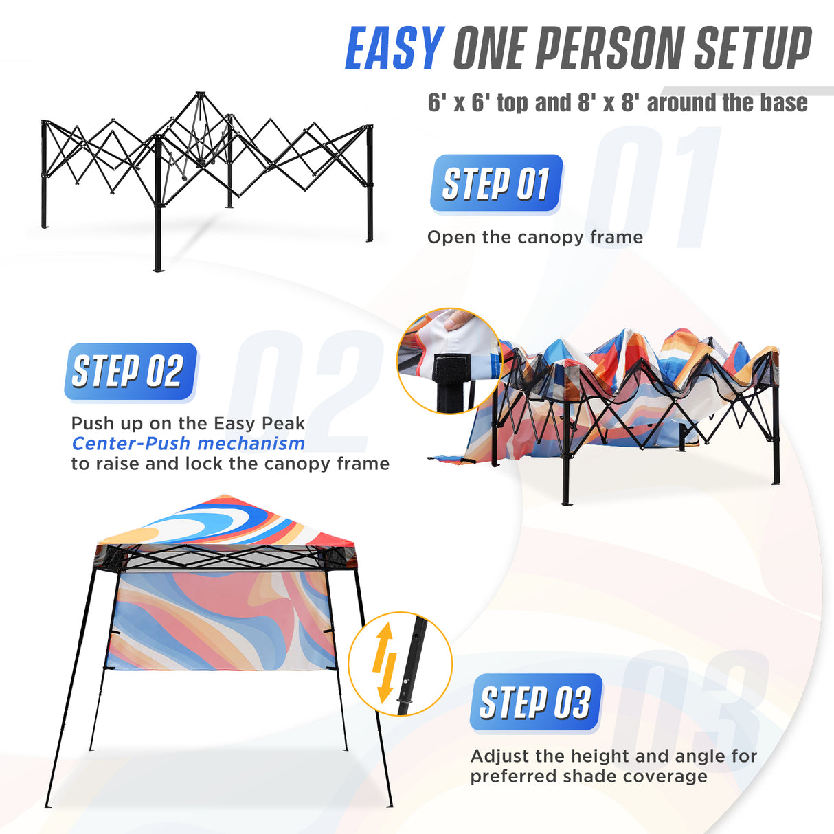 8x8 Backpack Pop Up Canopy Tent w/ Sidewall 8x8 Base 6x6 Top,Unique Printing Fabric