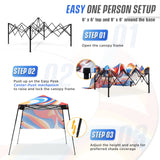 8x8 Backpack Pop Up Canopy Tent w/ Sidewall 8x8 Base 6x6 Top,Unique Printing Fabric