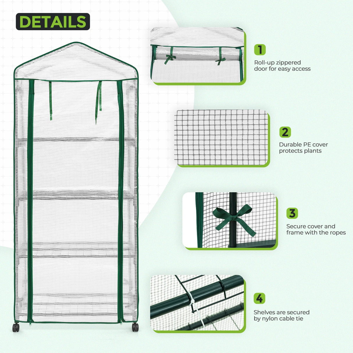 28”x 19”x 67” Mini Greenhouse with Wire Shelves,4 Tier, with Wheels - Eagle Peak Custom Canopy Tent